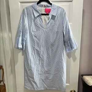 Lilly Pulitzer Blue and White Bell Sleeve Shirt Dress